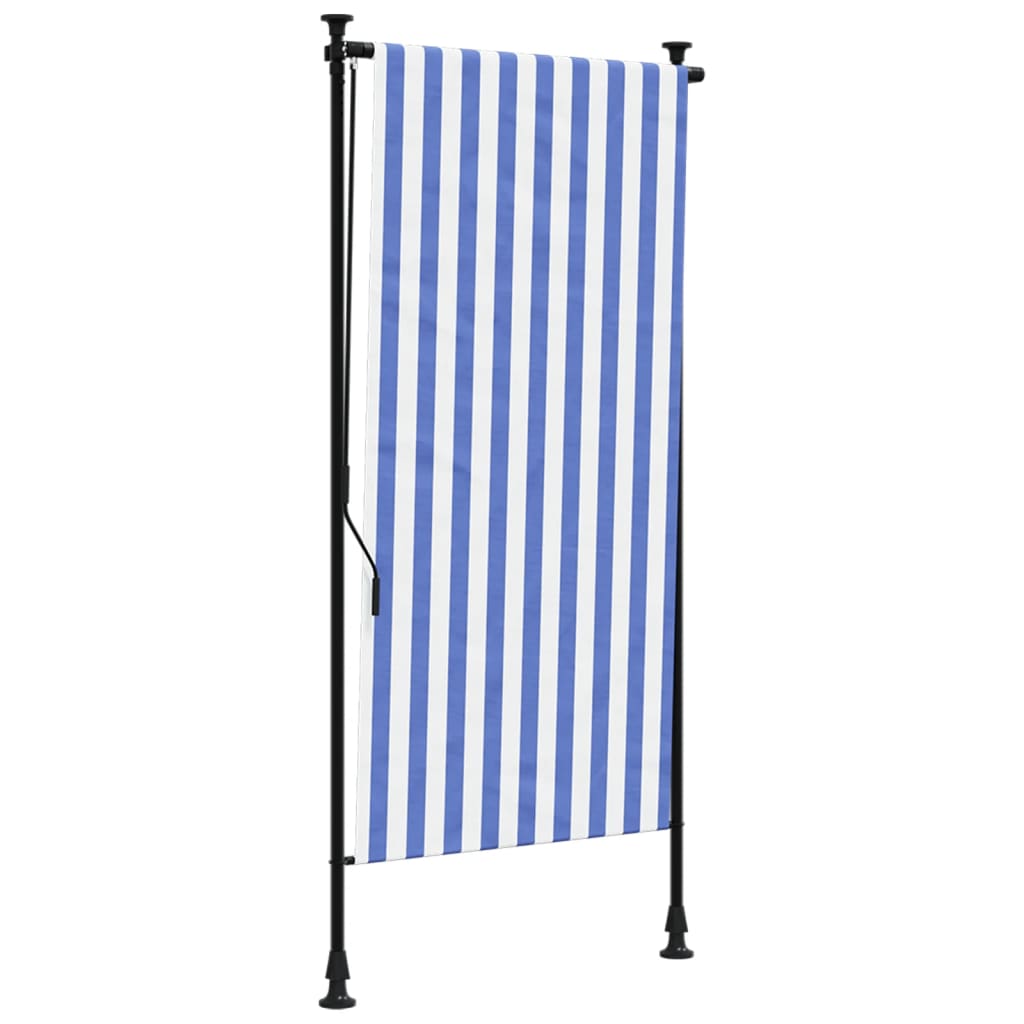 Utendørs rullegardin blå og hvit 100x270 cm stoff og stål
