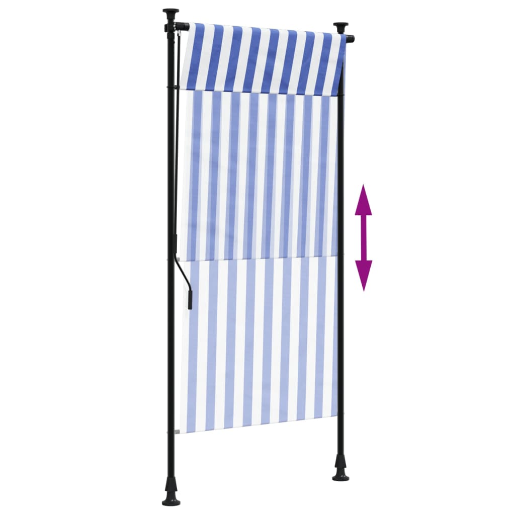 Utendørs rullegardin blå og hvit 100x270 cm stoff og stål