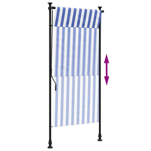 Utendørs rullegardin blå og hvit 100x270 cm stoff og stål