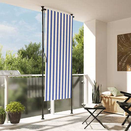 Utendørs rullegardin blå og hvit 100x270 cm stoff og stål