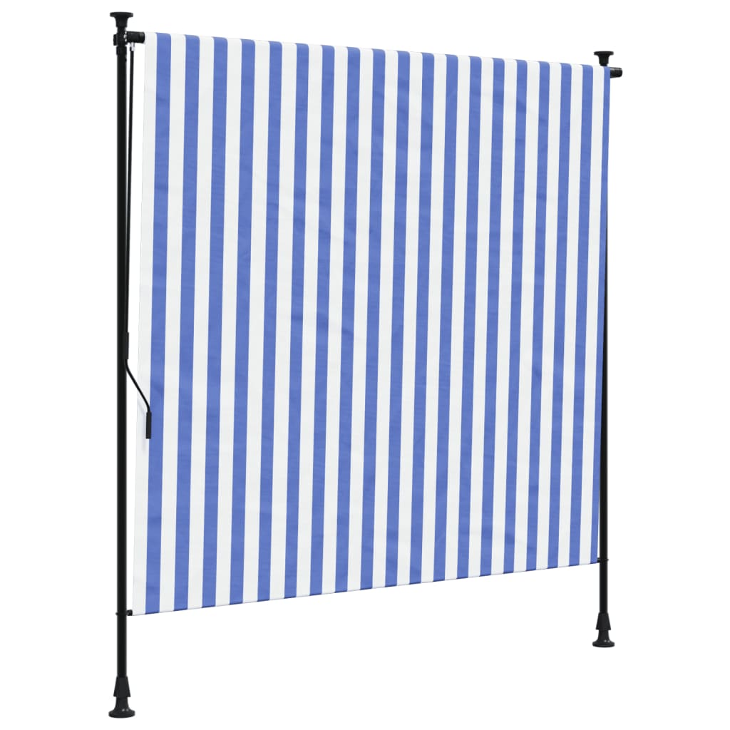Utendørs rullegardin blå og hvit 150x270 cm stoff og stål