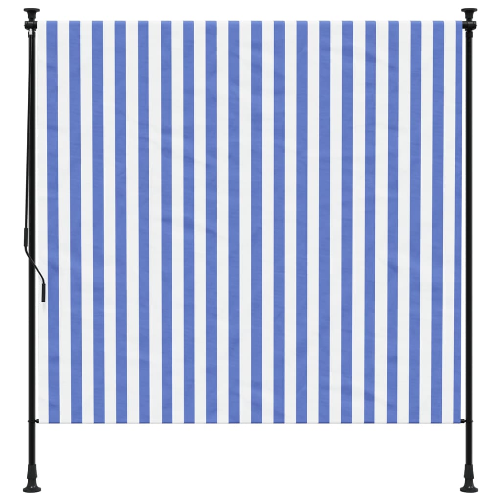 Utendørs rullegardin blå og hvit 150x270 cm stoff og stål