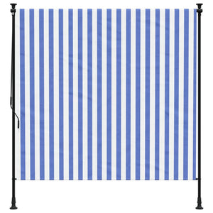 Utendørs rullegardin blå og hvit 150x270 cm stoff og stål