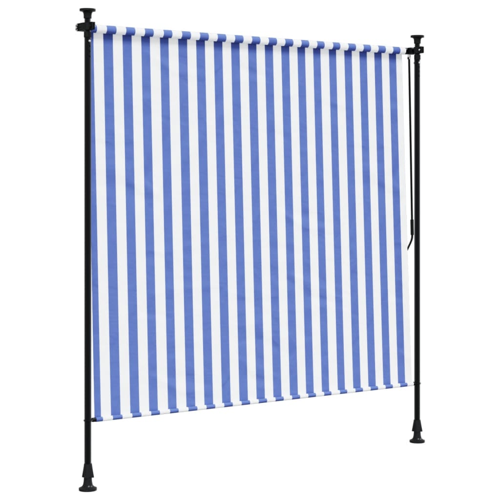 Utendørs rullegardin blå og hvit 150x270 cm stoff og stål