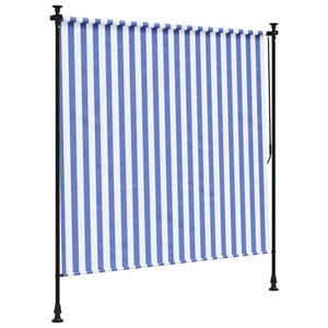 Utendørs rullegardin blå og hvit 150x270 cm stoff og stål