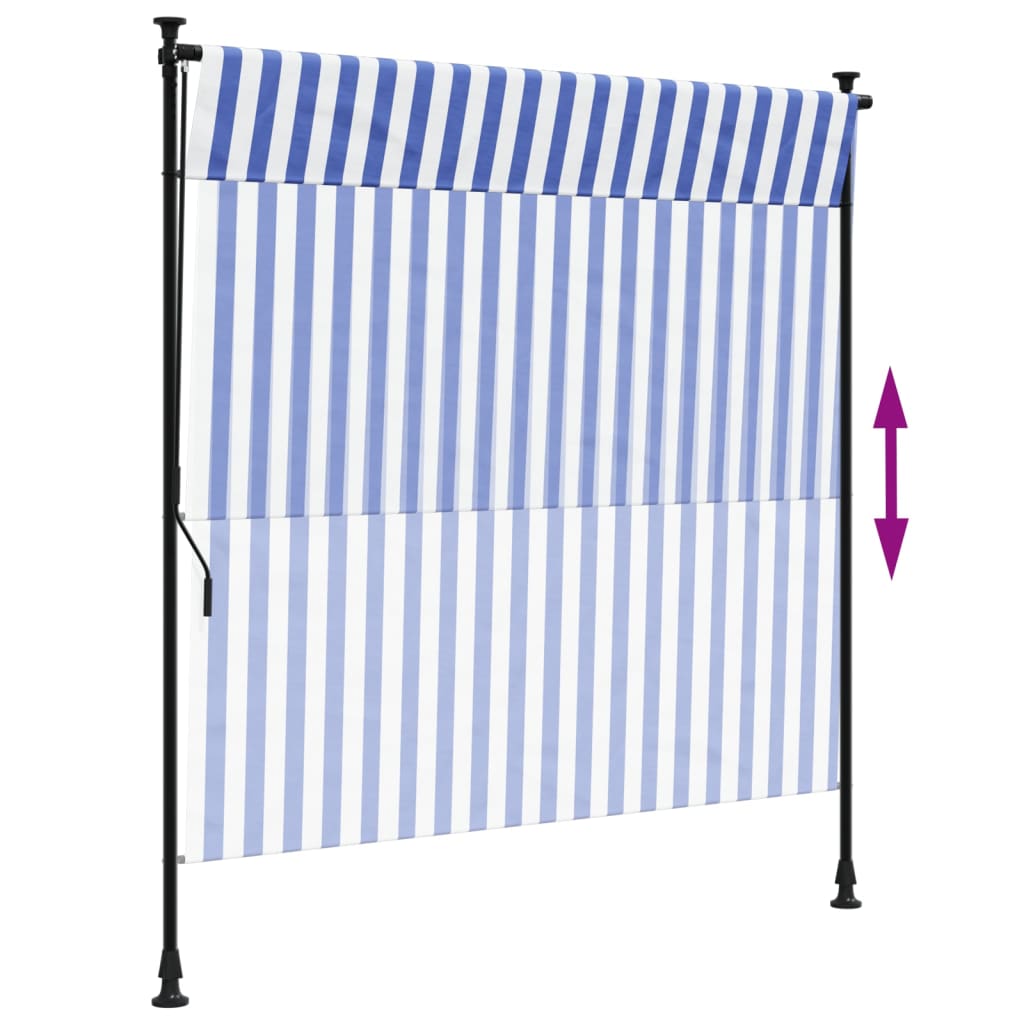 Utendørs rullegardin blå og hvit 150x270 cm stoff og stål