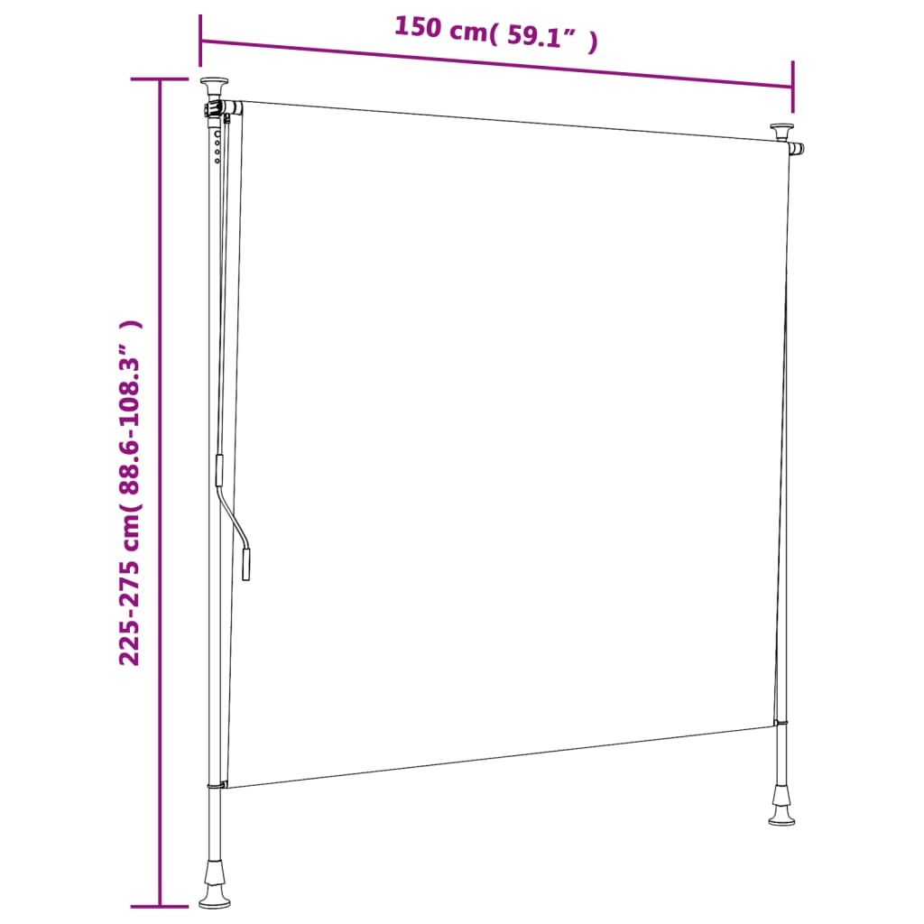 Utendørs rullegardin blå og hvit 150x270 cm stoff og stål