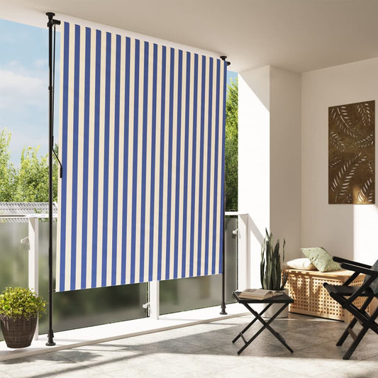 Utendørs rullegardin blå og hvit 150x270 cm stoff og stål