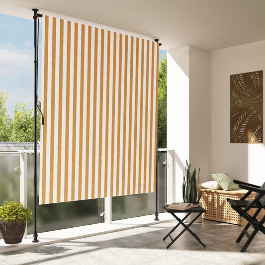 Utendørs rullegardin oransje og hvit 150x270 cm stoff og stål
