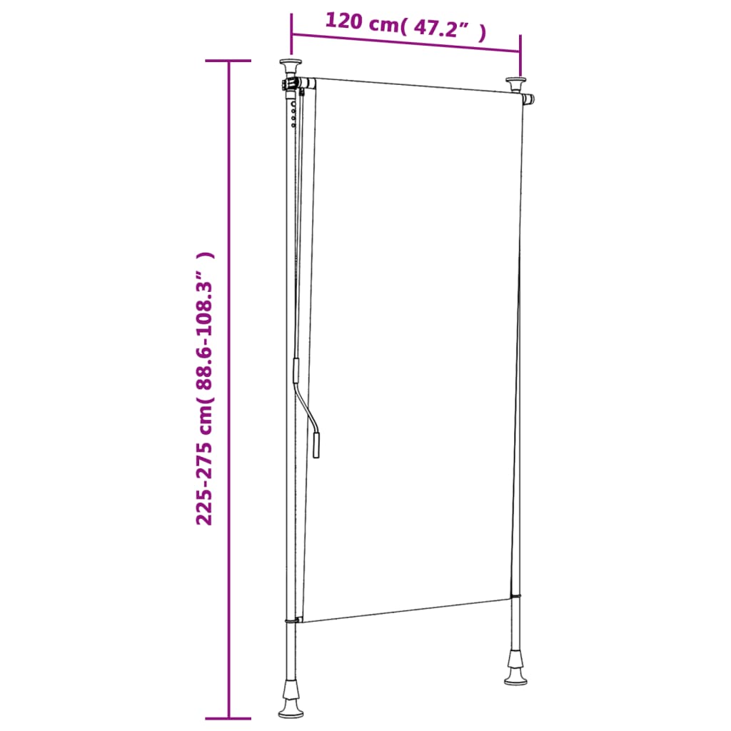 Utendørs rullegardin gul og hvit 120x270 cm stoff og stål