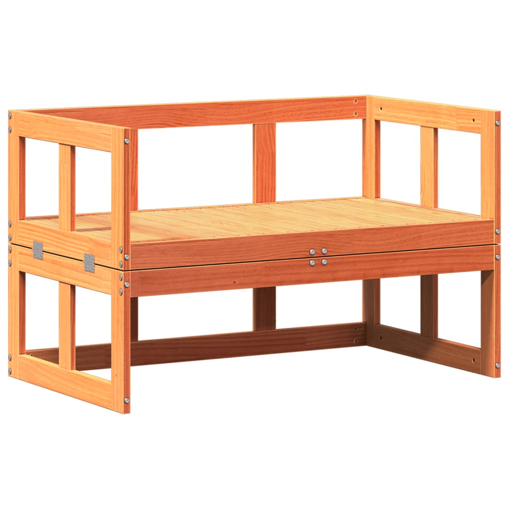 Extendable garden bench wax brown solid pine