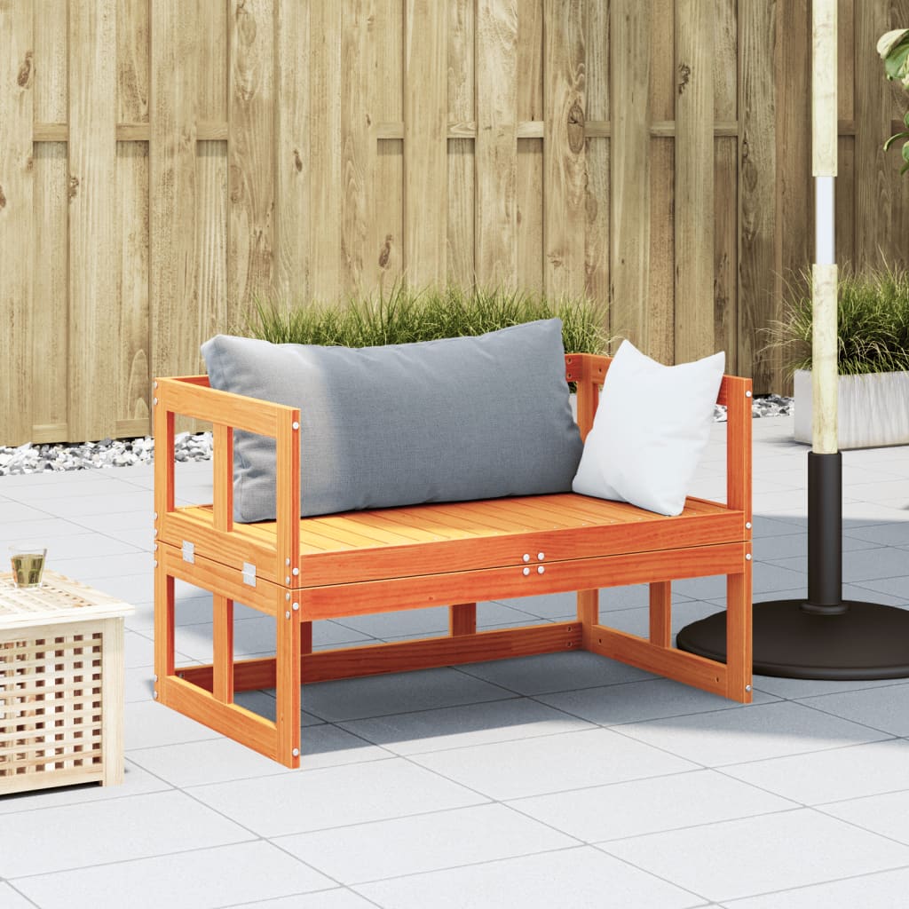 Extendable garden bench wax brown solid pine