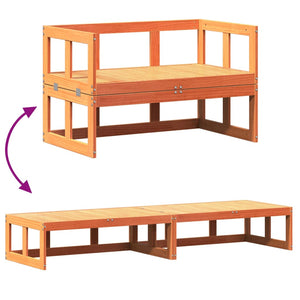Extendable garden bench wax brown solid pine