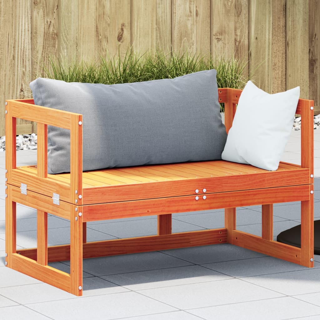 Extendable garden bench wax brown solid pine