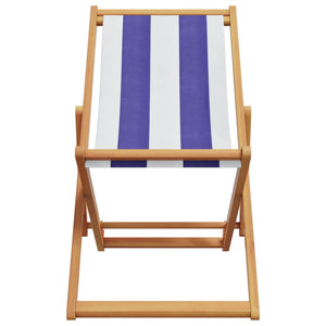 Sammenleggbar strandstol blå og hvit heltre eukalyptus og stoff