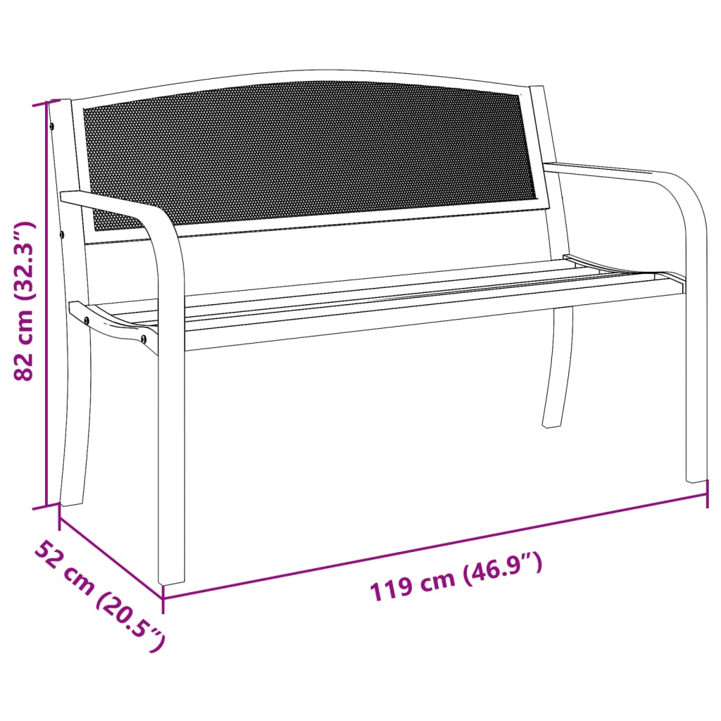Hagebenk 119 cm svart stål