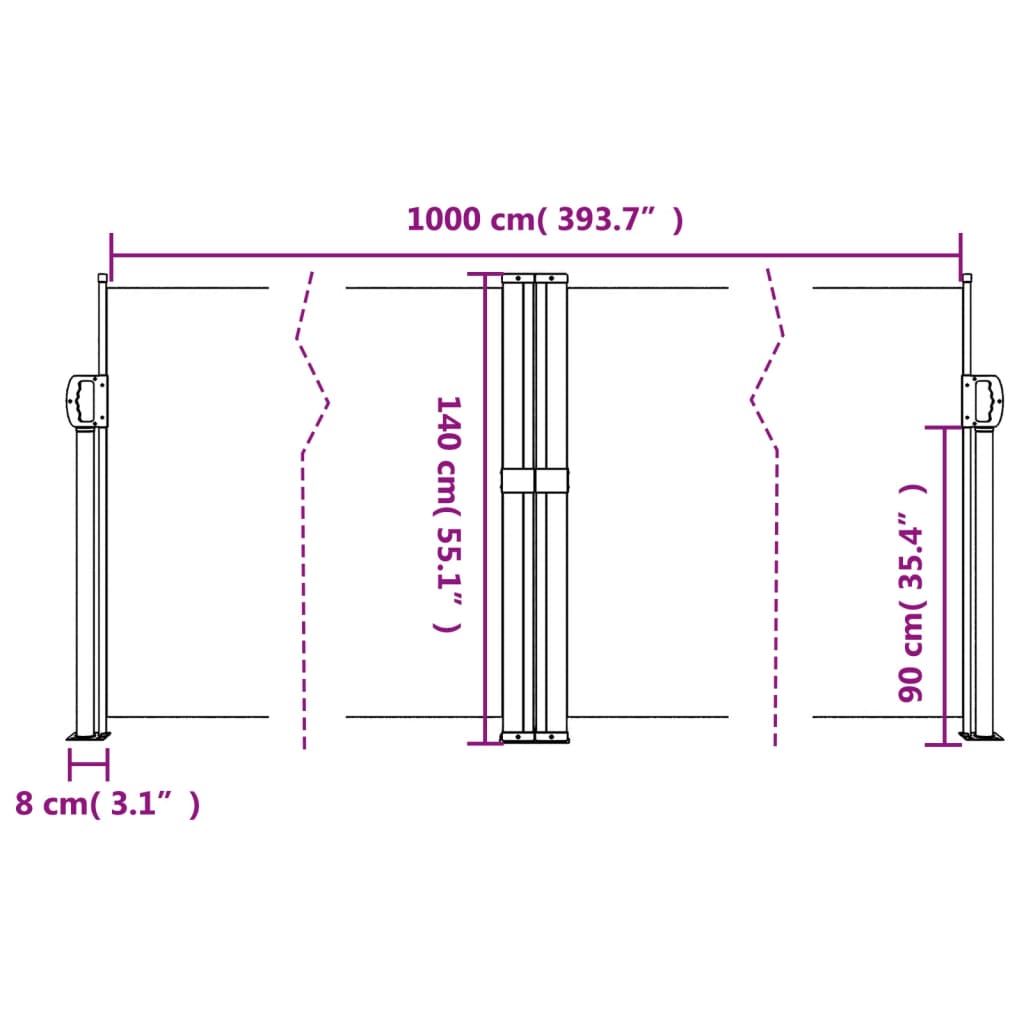 Uttrekkbar sidemarkise 140x1000 cm blå