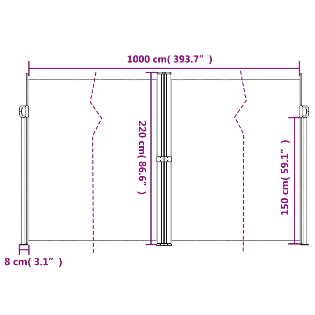 Uttrekkbar sidemarkise 220x1000 cm mørkegrønn