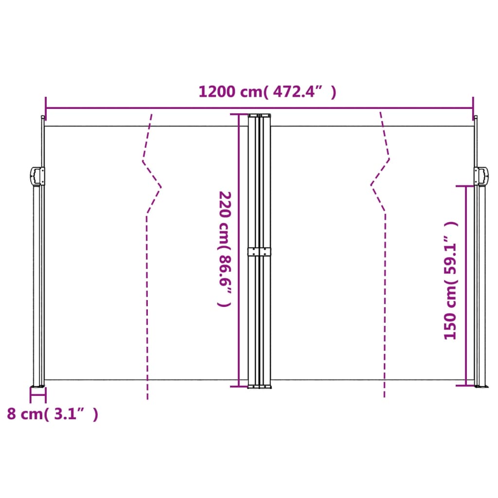Uttrekkbar sidemarkise 220x1200 cm rød