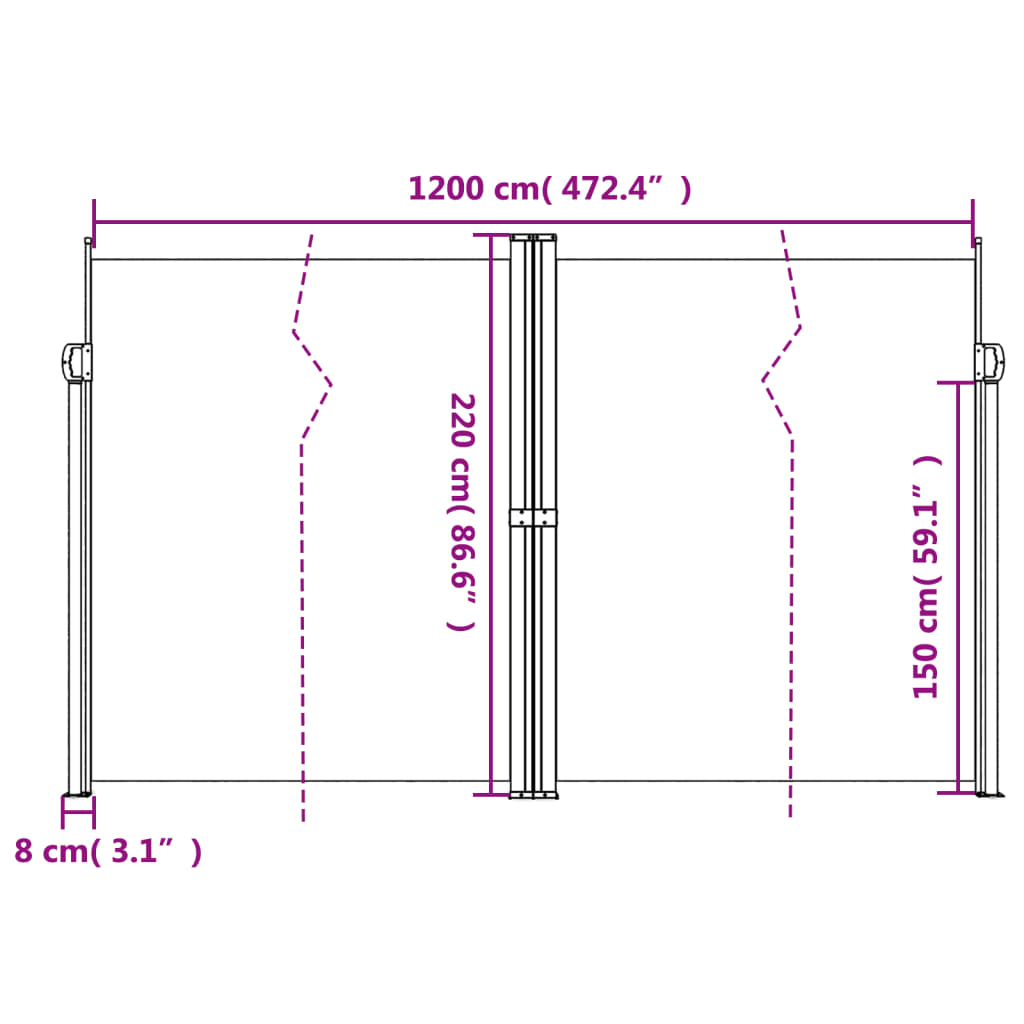 Uttrekkbar sidemarkise 220x1200 cm terrakotta