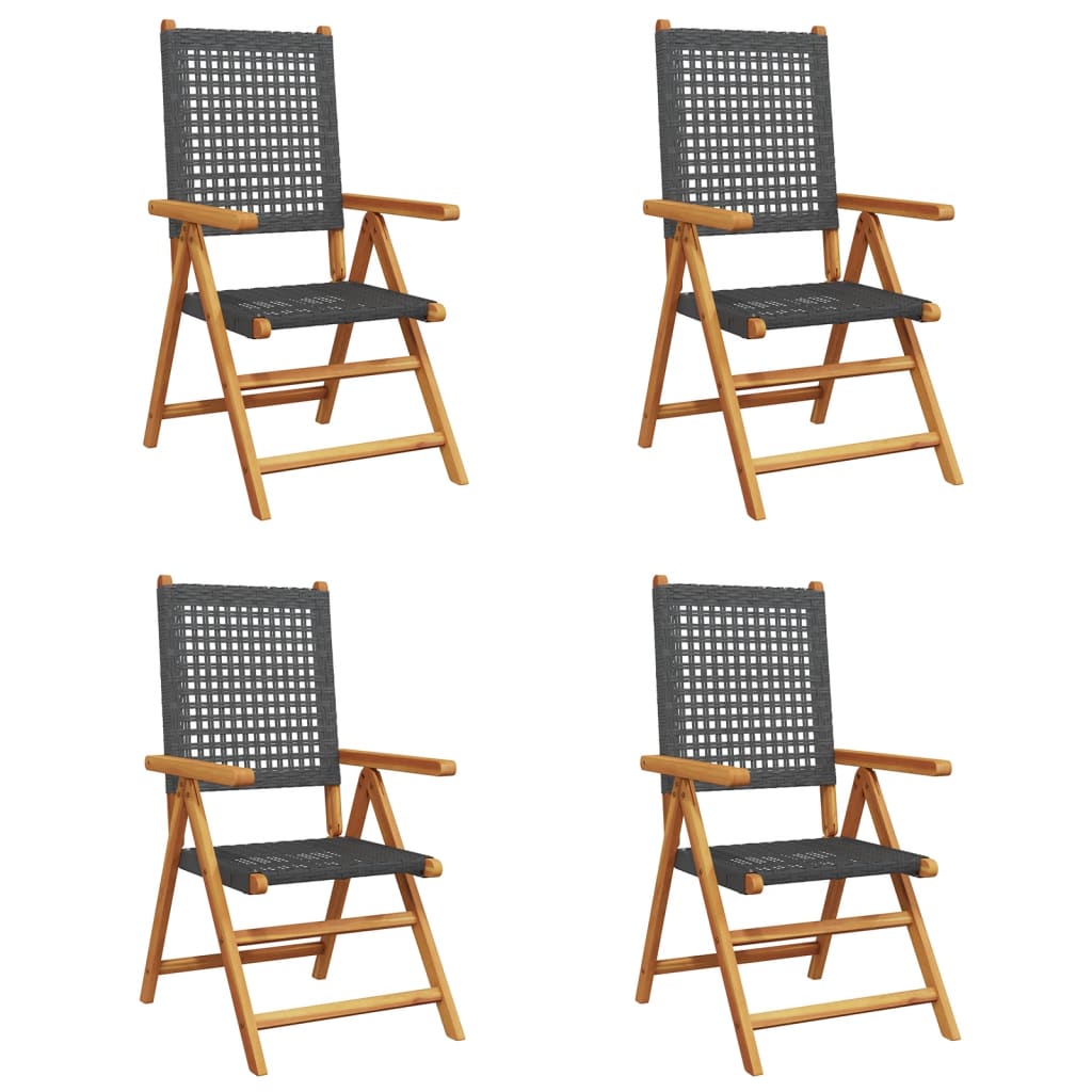 Garden armchairs 4 pieces black poly rattan and solid wood