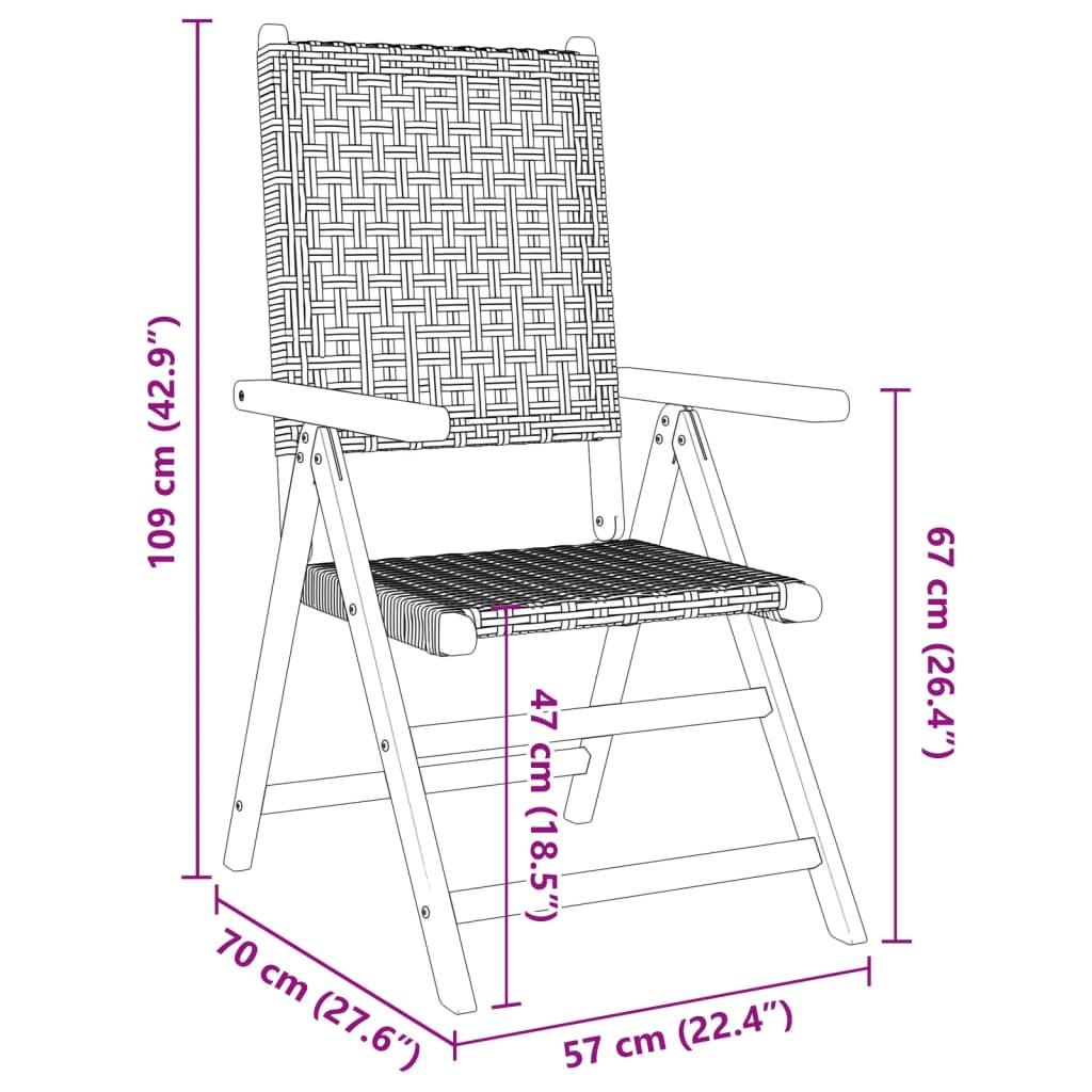 Garden armchairs 4 pieces black poly rattan and solid wood