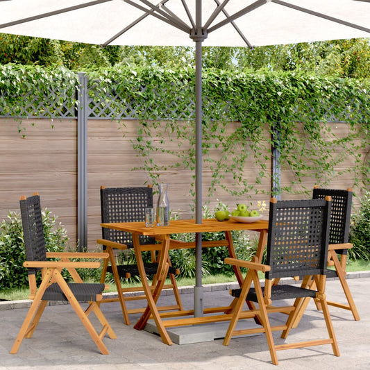 Garden armchairs 4 pieces black poly rattan and solid wood