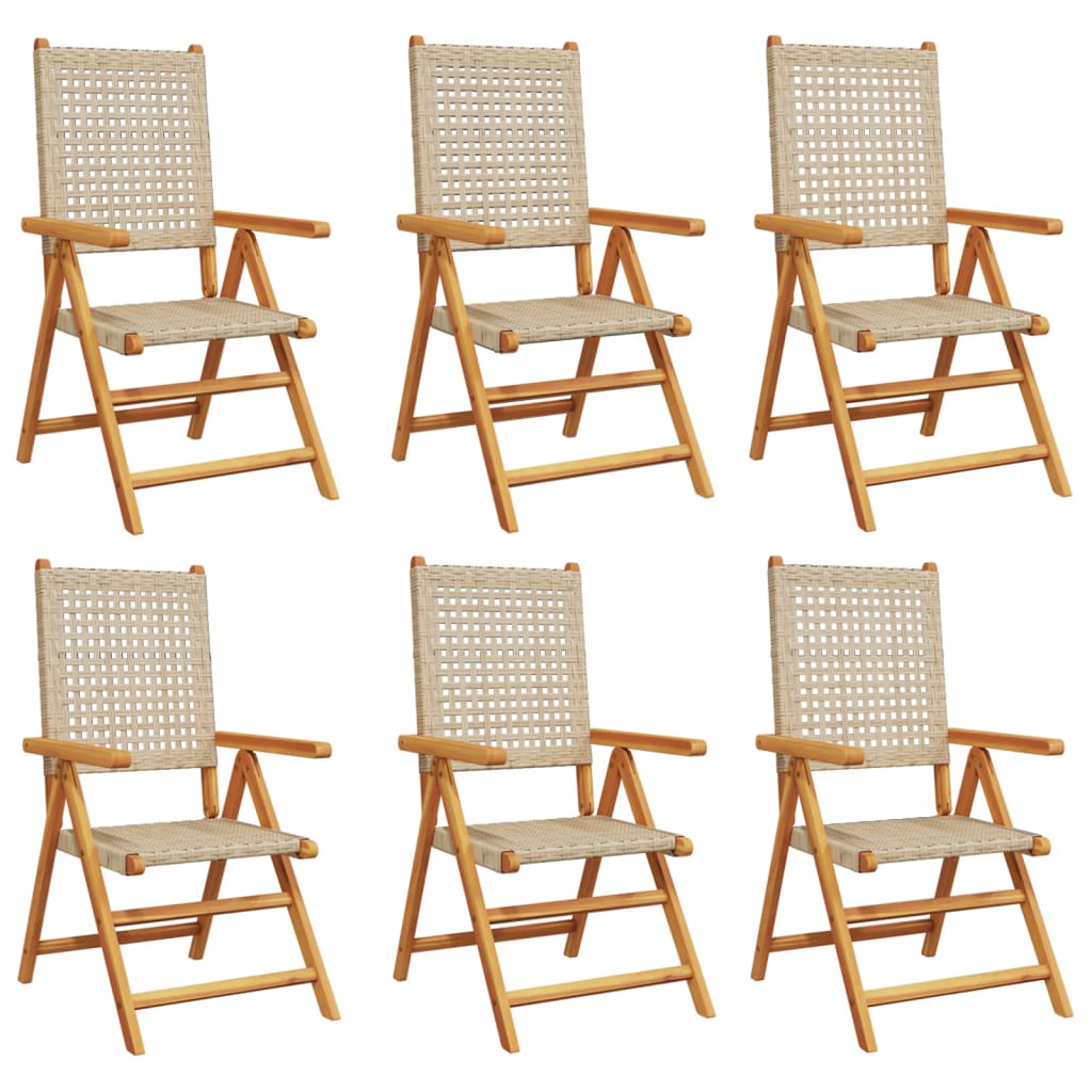 Garden armchairs 6 pieces beige poly rattan and solid wood