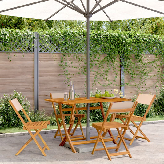 Folding garden chairs 4 pieces beige fabric and solid wood