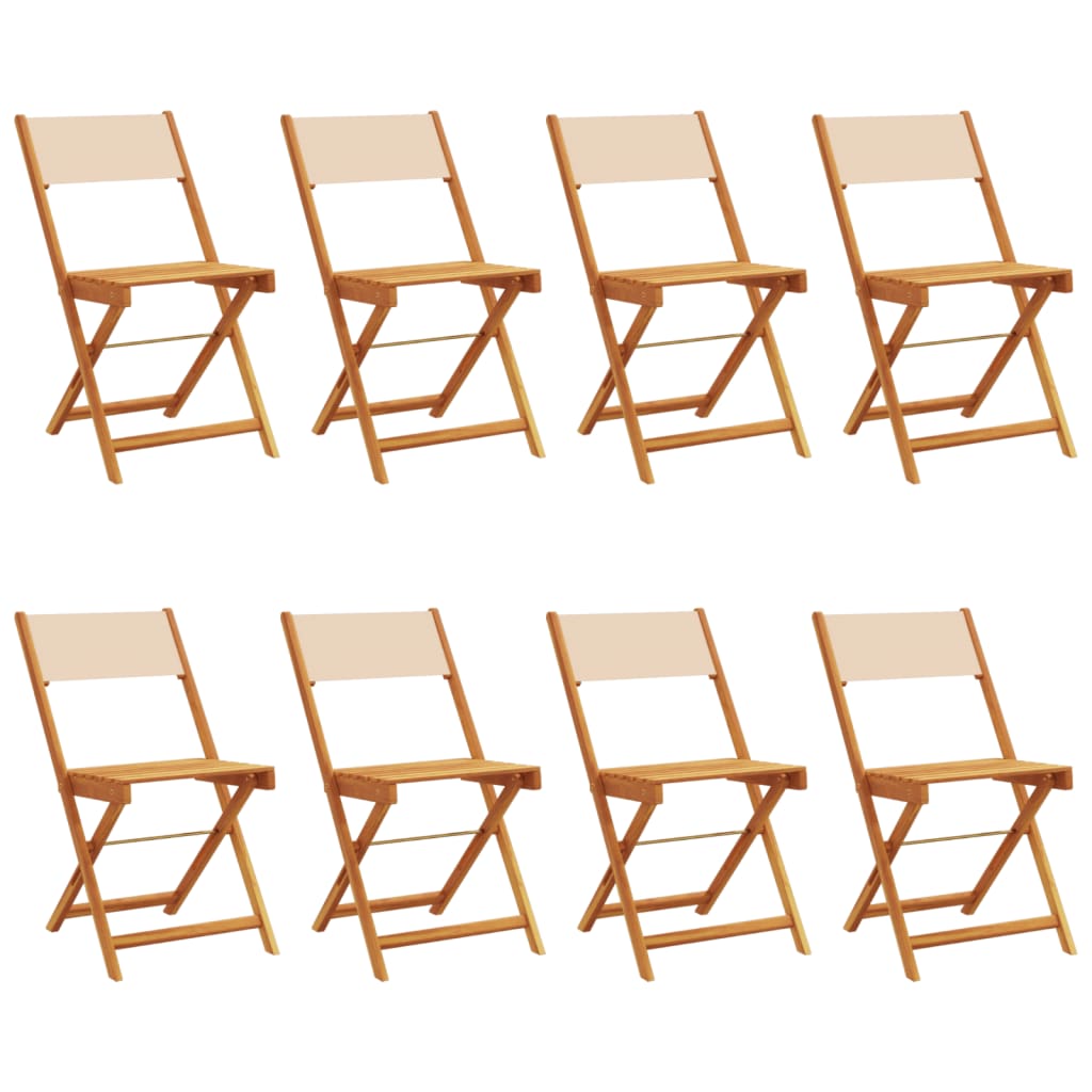 Sammenleggbare hagestoler 8 stk beige stoff og heltre