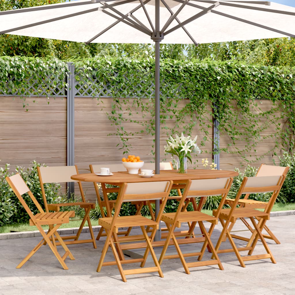 Sammenleggbare hagestoler 8 stk beige stoff og heltre