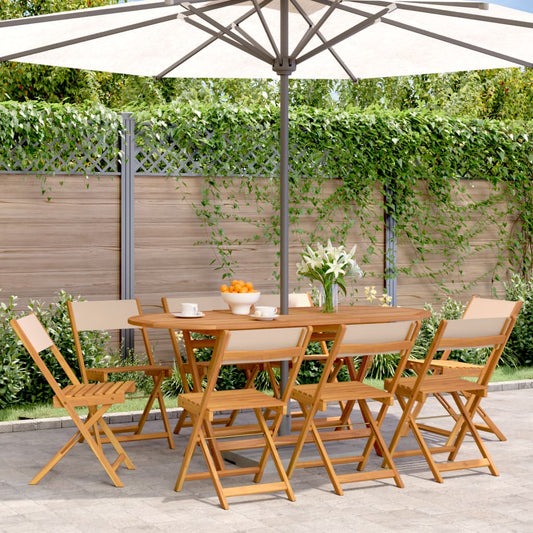 Sammenleggbare hagestoler 8 stk beige stoff og heltre