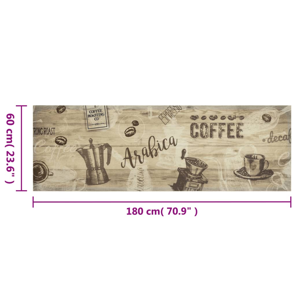 Kjøkkenteppe vaskbar Coffee brun 60x180 cm fløyel