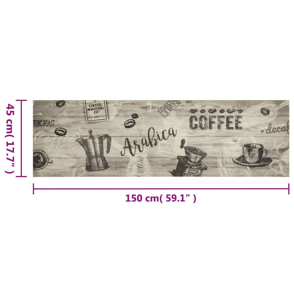 Kjøkkenteppe vaskbar Coffee grått 45x150 cm fløyel