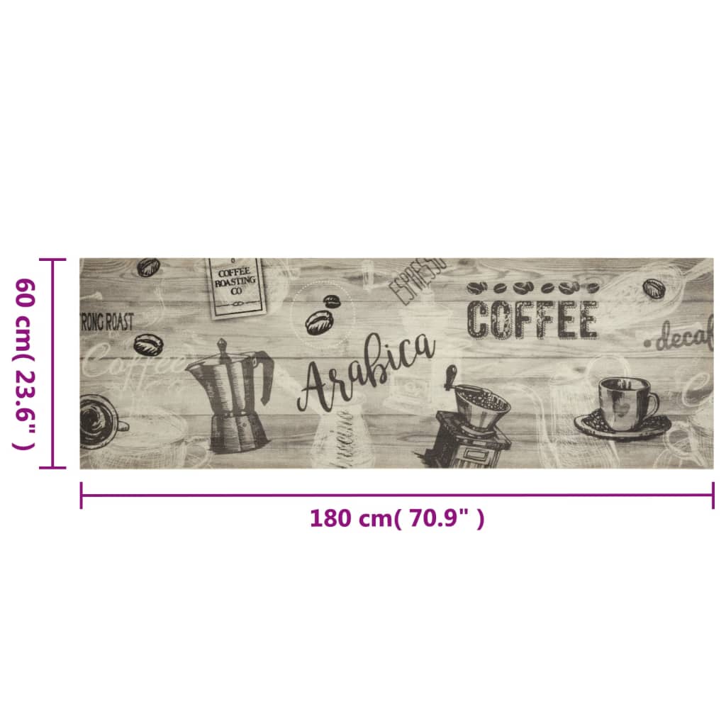 Kjøkkenteppe vaskbar Coffee grå 60x180 cm fløyel