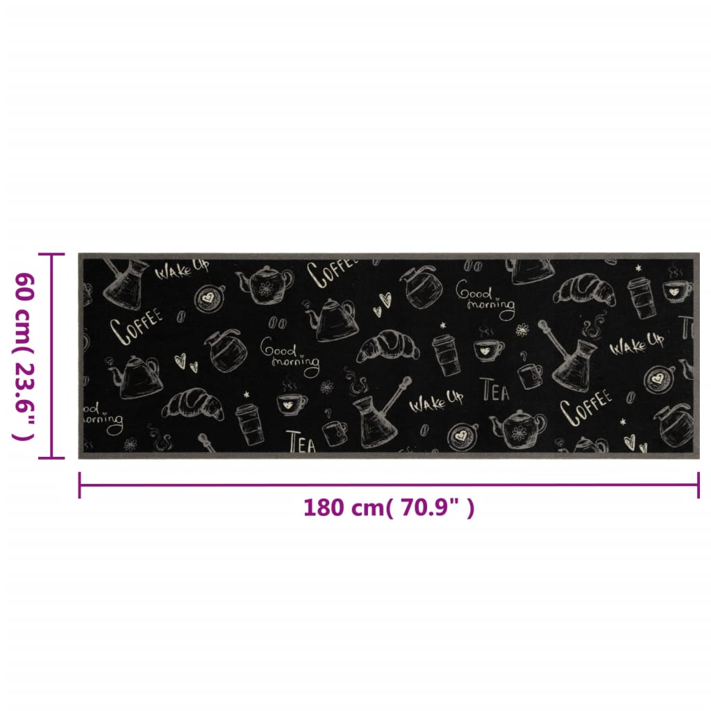 Kitchen rug washable Morning black 60x180 cm velvet