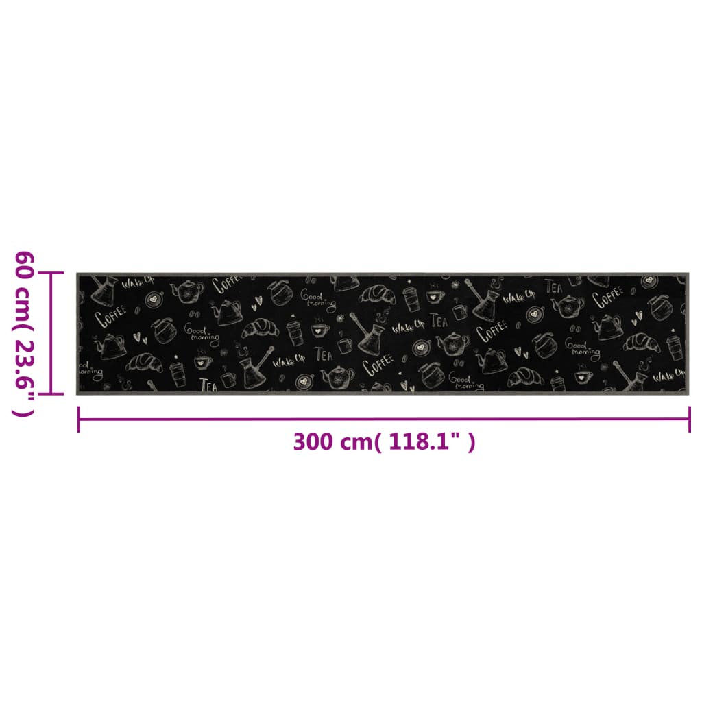 Kitchen rug washable Morning black 60x300 cm velvet