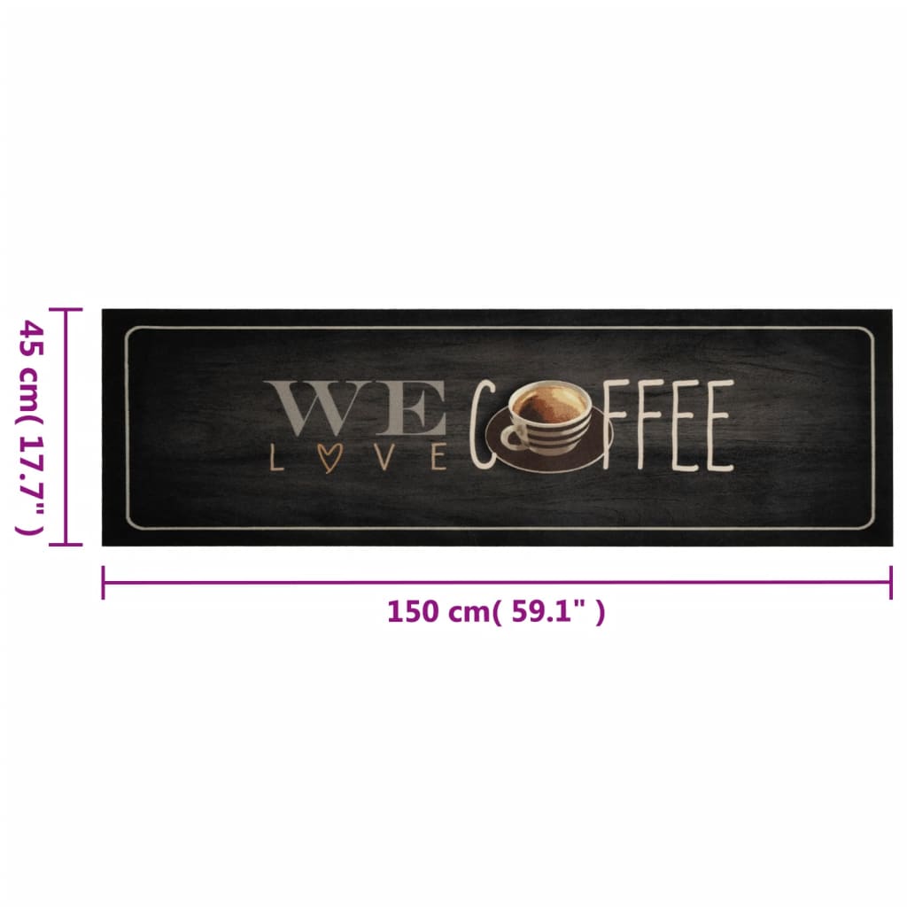 Kjøkkenteppe vaskbar Coffee tekst 45x150 cm fløyel