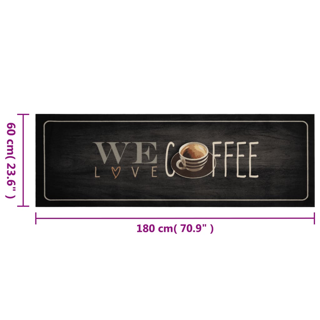 Kjøkkenteppe vaskbar Coffee tekst 60x180 cm fløyel
