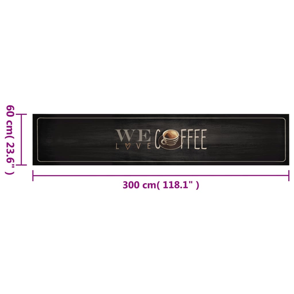 Kjøkkenteppe vaskbar Coffee tekst 60x300 cm fløyel