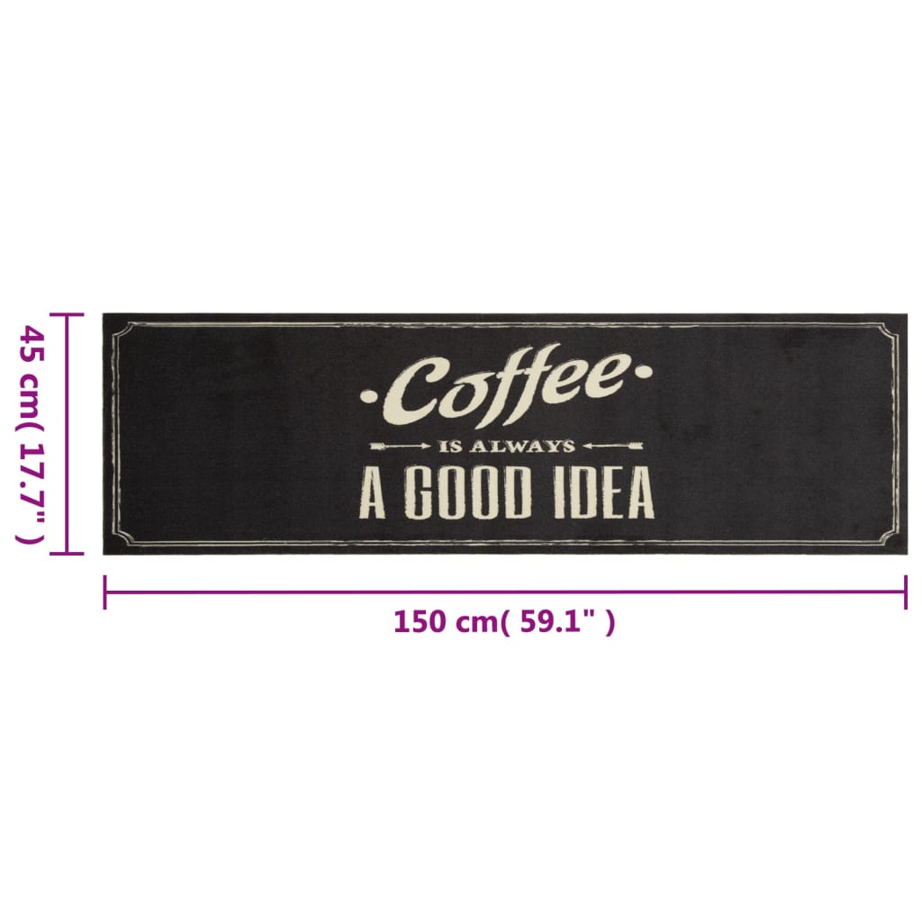 Kjøkkenteppe vaskbar Coffee tekst 45x150 cm fløyel