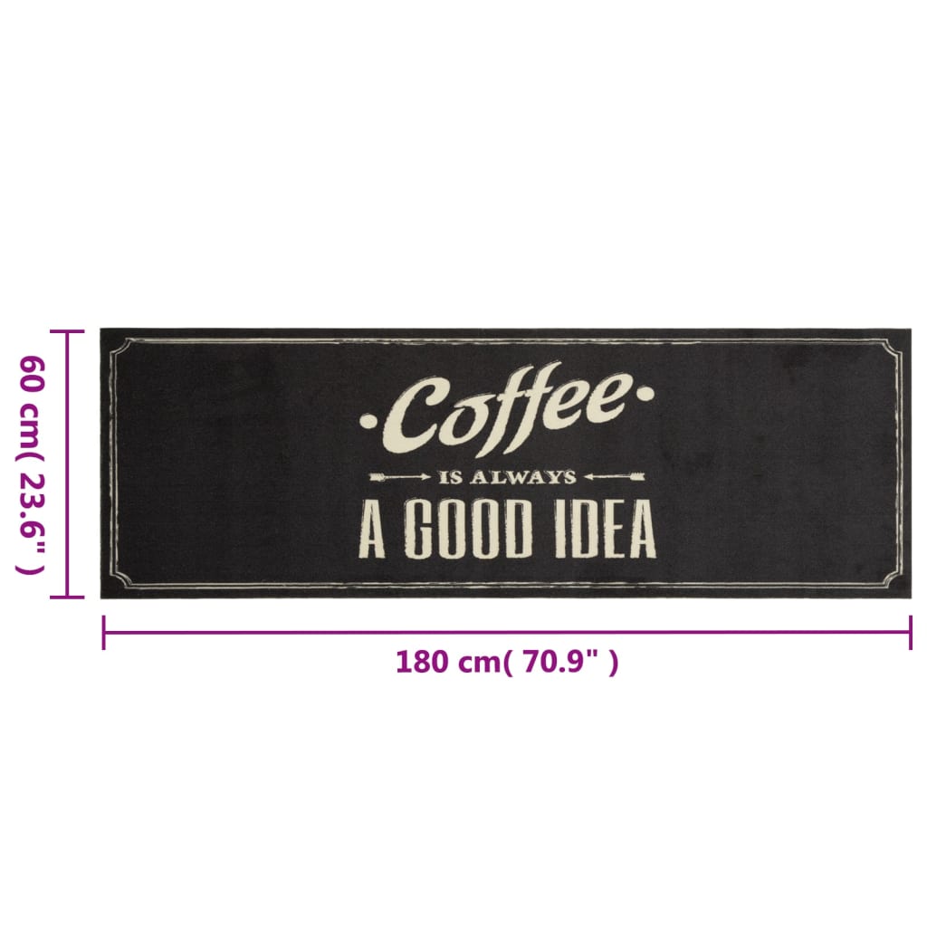 Kjøkkenteppe vaskbar Coffee tekst 60x180 cm fløyel