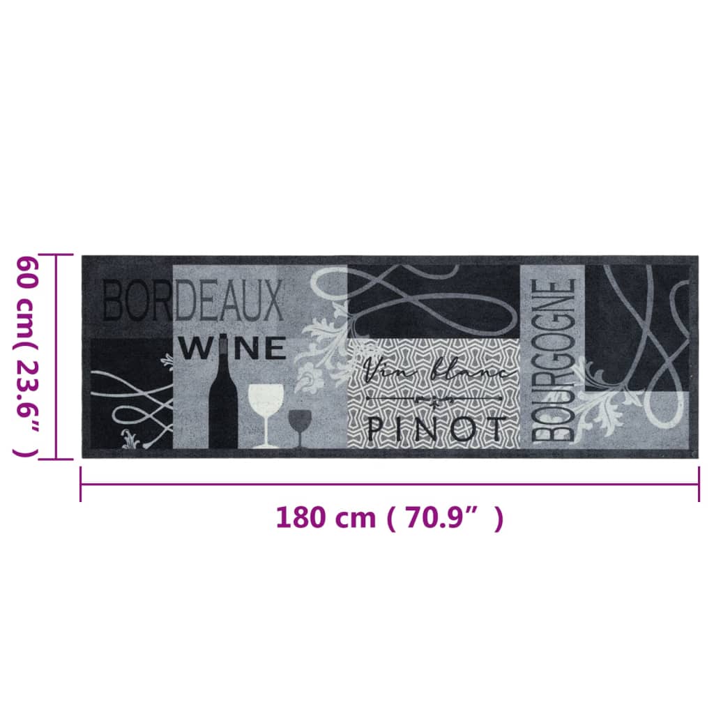 Kjøkkenteppe vaskbar Wine grå 60x180 cm fløyel