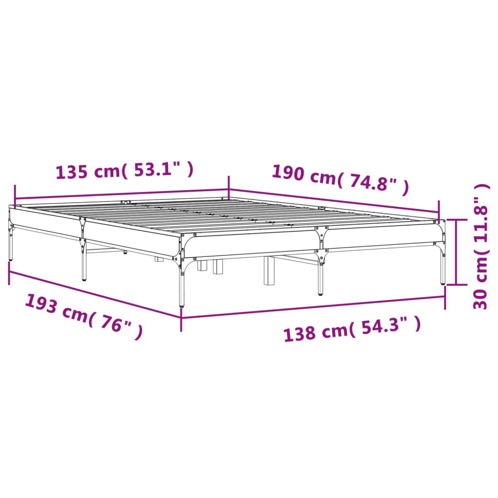 Sengeramme sonoma eik 135x190 cm konstruert tre og metall