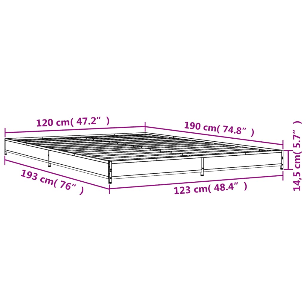 Sengeramme røkt eik 120x190 cm konstruert tre og metall