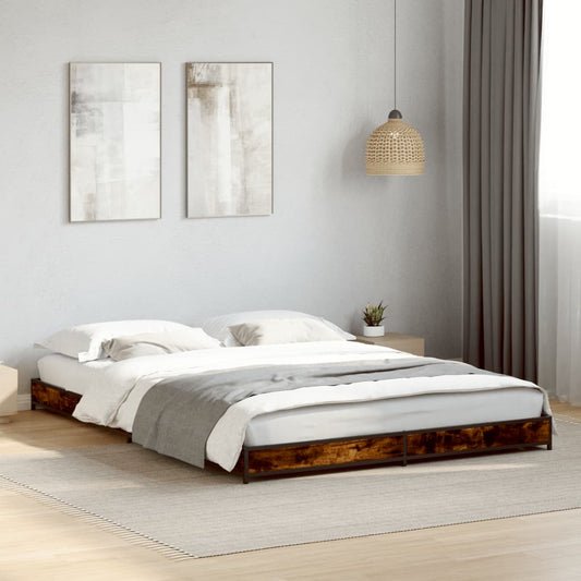Sengeramme røkt eik 120x190 cm konstruert tre og metall