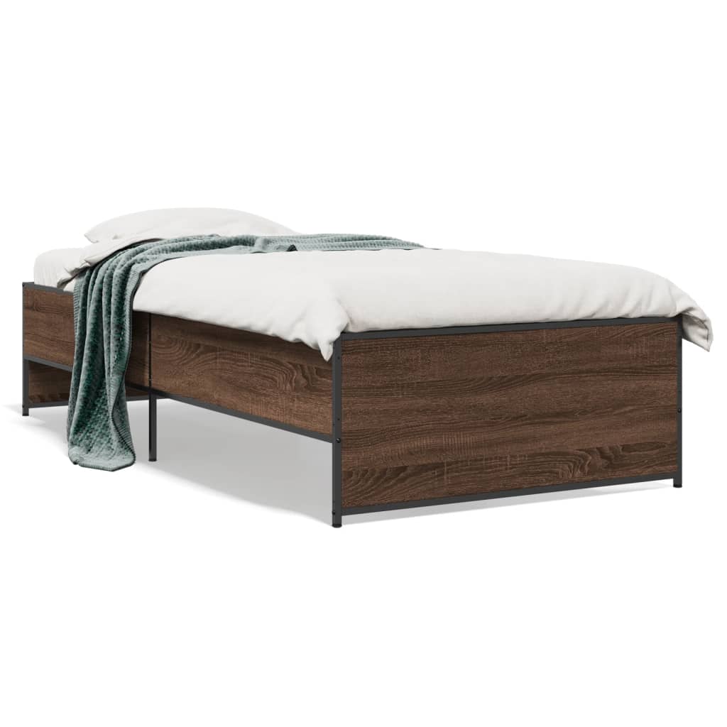 Sengeramme brun eik 100x200 cm konstruert tre og metall