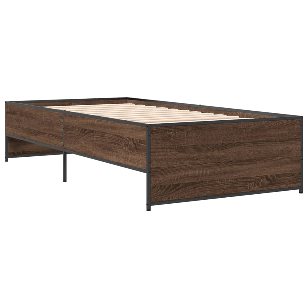 Sengeramme brun eik 100x200 cm konstruert tre og metall