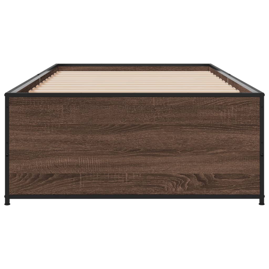 Sengeramme brun eik 100x200 cm konstruert tre og metall