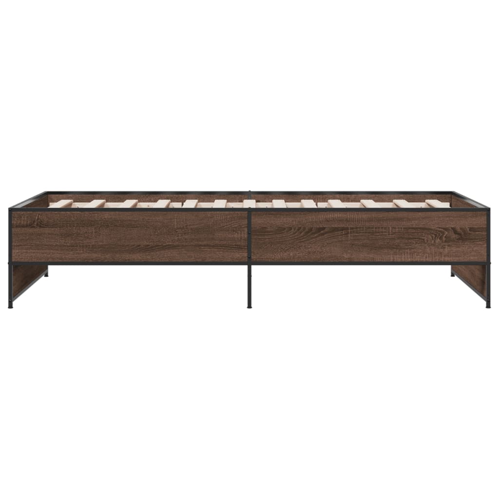 Sengeramme brun eik 100x200 cm konstruert tre og metall